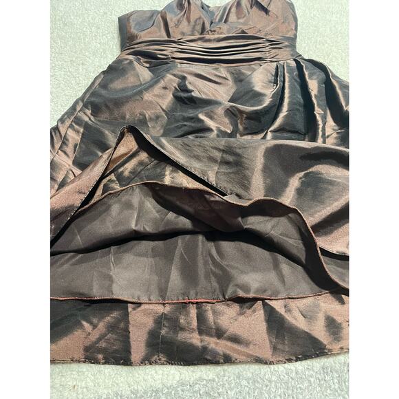 Pretty Maids Strapless Cocktail Dress Womens 10 Pleated Silky Mini Dress Brown - Picture 4 of 11